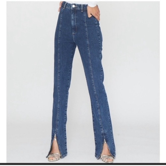ROTATE Birgerchristensen Jada Ankle Zip Extra High Rise Flared Retro Denim Jeans - Picture 1 of 10